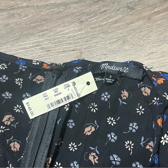 Madewell 2 Wrap-Front Romper Black Prairie Posies Floral Tie Retro L2496 NWT - Picture 5 of 10